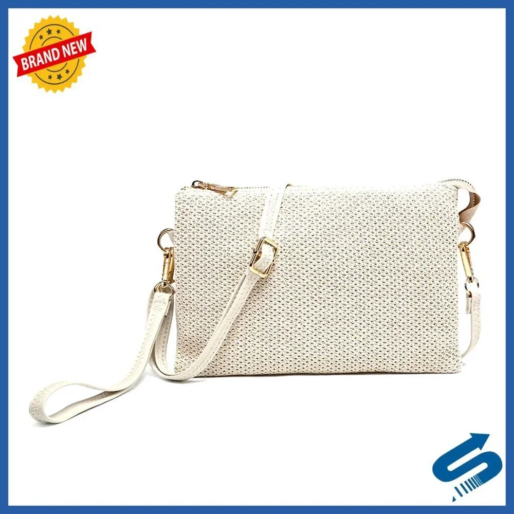 Vegan Leather Crossbody Bag Woven Pattern Gold Hardware Chic Purse